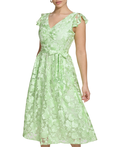 Shop Kensie Women's Embroidered Mesh A-line Dress In Lily Green