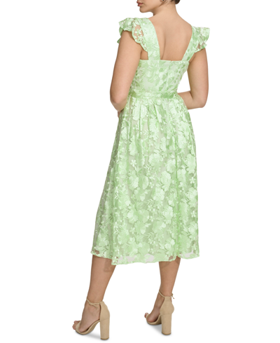 Shop Kensie Women's Embroidered Mesh A-line Dress In Lily Green