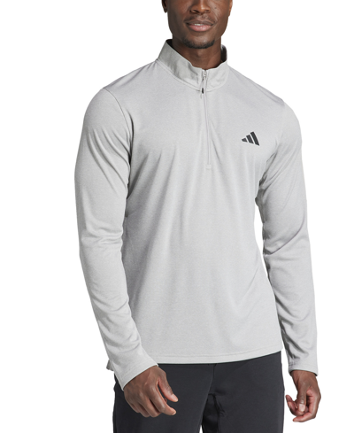 Shop Adidas Originals Men's Essentials Training Quarter-zip Long-sleeve Top In Mgh