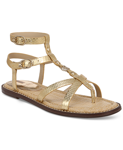 Shop Sam Edelman Tayla Embellished Strappy Gladiator Flat Sandals In Gold Metallic