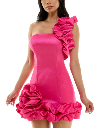 Shop City Studios Juniors' Ruffled One-shoulder Bodycon Dress In Bright Pink