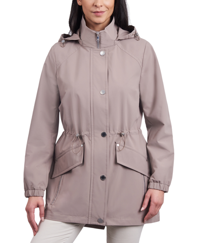 Shop London Fog Women's Water-resistant Hooded Anorak Coat In Driftwood