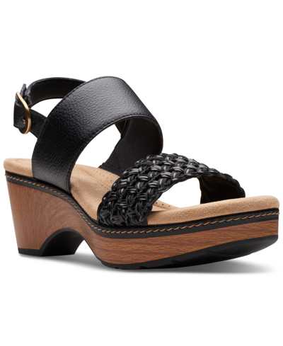 Shop Clarks Seannah Step Woven Strap Clog-style Platform Sandals In Black Combi