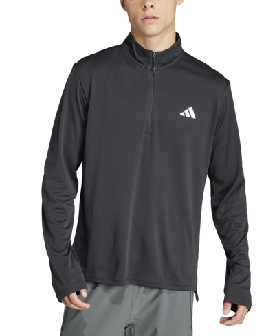 Shop Adidas Originals Men's Essentials Training Quarter-zip Long-sleeve Top In Black