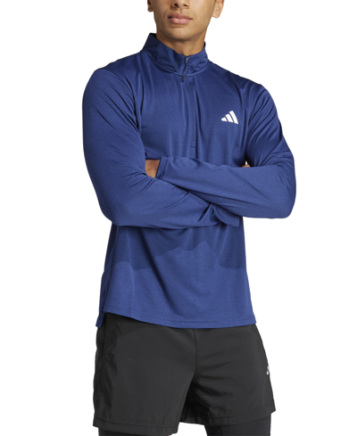 Shop Adidas Originals Men's Essentials Training Quarter-zip Long-sleeve Top In Dark Blue