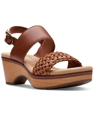 Shop Clarks Seannah Step Woven Strap Clog-style Platform Sandals In Tan Combi