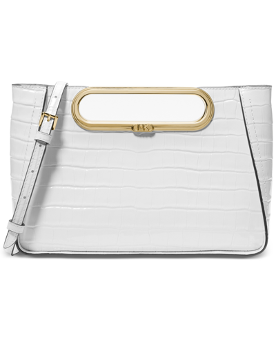 Shop Michael Kors Michael  Chelsea Large Convertible Leather Clutch In Optic White