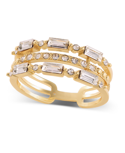 Shop Charter Club Gold-tone Pave & Baguette Crystal Triple-row Ring, Created For Macy's