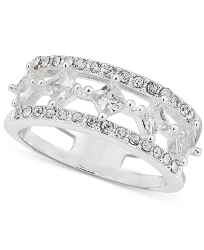 Shop Charter Club Silver-tone Pave & Square Cubic Zirconia Triple-row Ring, Created For Macy's