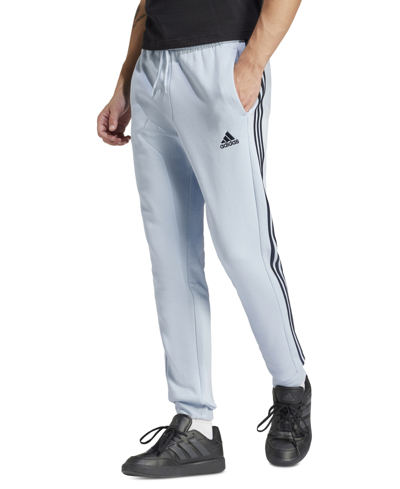 Shop Adidas Originals Men's Essentials 3-stripes Regular-fit Fleece Joggers In Wonder Blue,leg Ink