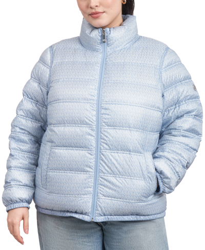 Shop Michael Kors Michael  Women's Plus Size Reversible Shine Down Puffer Coat, Created For Macy's In Light Chambray