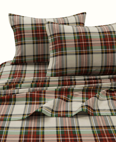 Tribeca Living Holiday Printed Cotton Flannel Extra Deep 3-pc. Sheet Set, Twin Xl In Cream Plaid