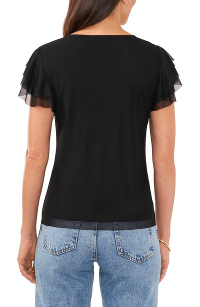 Vince Camuto Flutter Sleeve Mesh Top In Rich Black