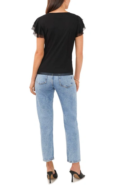Vince Camuto Flutter Sleeve Mesh Top In Rich Black