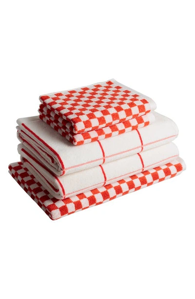 Shop Baina Essential 5-piece Bath Towel, Hand Towel & Bath Mat Set In Paloma Sun/ Ecru