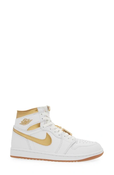 Shop Jordan Air  1 Retro High Basketball Sneaker In White/ Gold Gum Light Brown