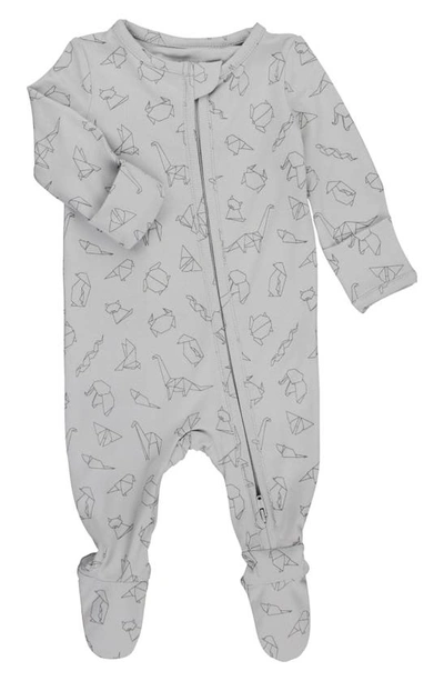Ruggedbutts Origami Print Zip Footie In Gray