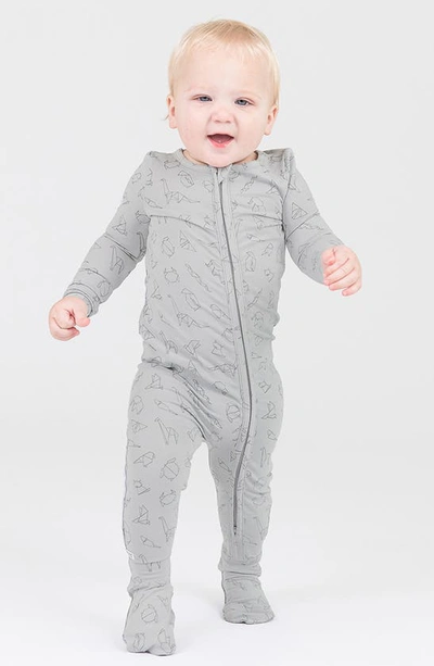 Ruggedbutts Origami Print Zip Footie In Gray