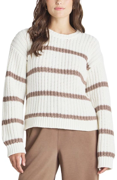 Shop Splendid Cella Jane Stripe Cotton Blend Pullover Sweater In White/ Taupe