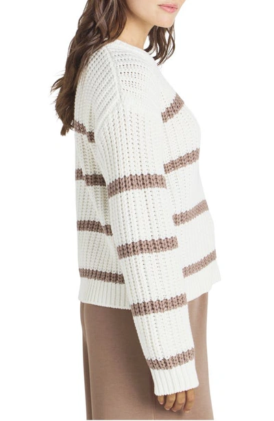Shop Splendid Cella Jane Stripe Cotton Blend Pullover Sweater In White/ Taupe