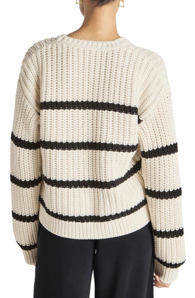 Shop Splendid Cella Jane Stripe Cotton Blend Pullover Sweater In Ivory/ Black