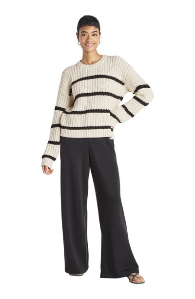 Shop Splendid Cella Jane Stripe Cotton Blend Pullover Sweater In Ivory/ Black