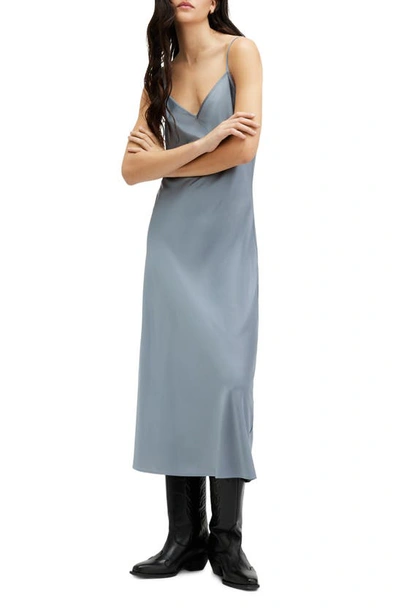 Shop Allsaints Hana Mixed Media Long Sleeve Dress In Dark Denim Blue