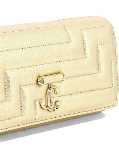 Shop Jimmy Choo "avenue" Wallet With Pearl Strap In Gold