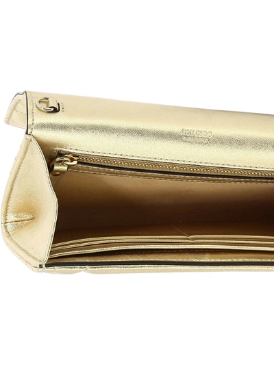 Shop Jimmy Choo "avenue" Wallet With Pearl Strap In Gold