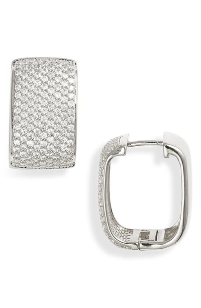 Shop Nordstrom Pavé Cubic Zirconia Wide Square Huggie Hoop Earrings In Clear- Silver