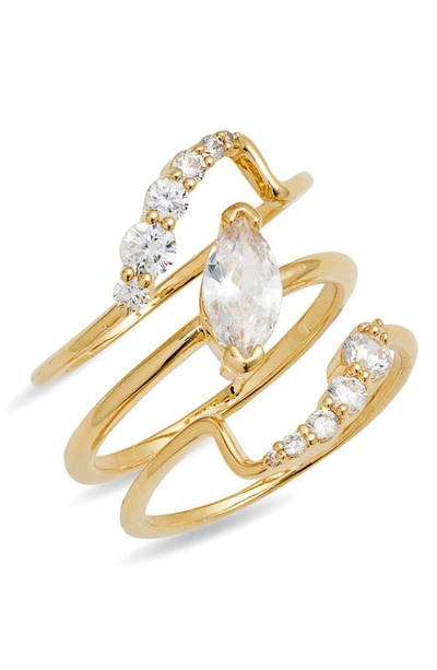 Shop Nordstrom Set Of 3 Cubic Zirconia Stackable Rings In Clear- Gold