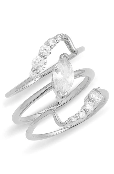 Shop Nordstrom Set Of 3 Cubic Zirconia Stackable Rings In Clear- Silver