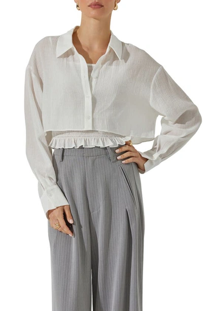 Shop Astr Crop Button-up Shirt & Smocked Camisole In White