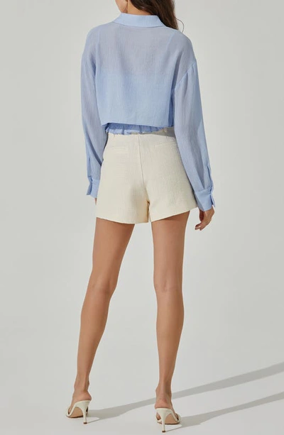Shop Astr Crop Button-up Shirt & Smocked Camisole In Periwinkle Blue