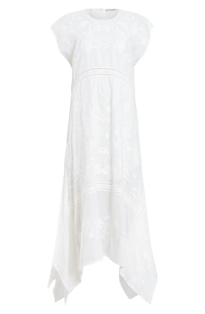 Shop Allsaints Gianna Floral Jacquard Handkerchief Hem Dress In Off White