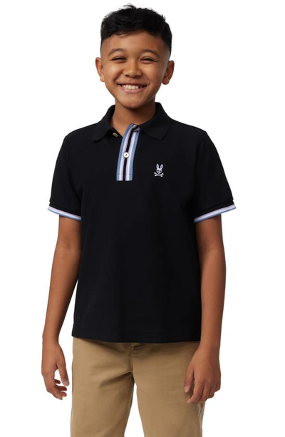 Shop Psycho Bunny Kids' Bloomington Stripe Accent Cotton Piqué Polo In Black