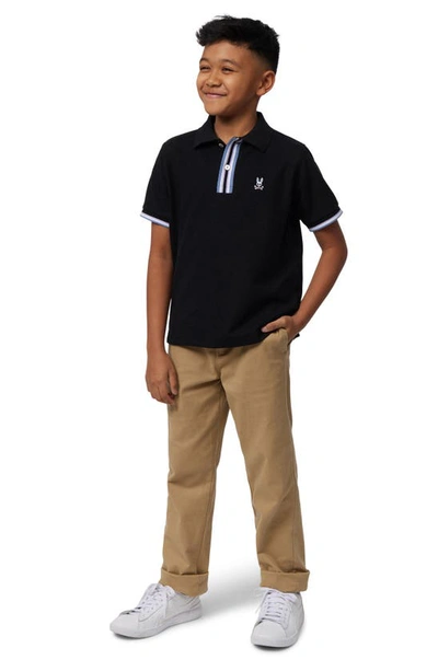 Shop Psycho Bunny Kids' Bloomington Stripe Accent Cotton Piqué Polo In Black