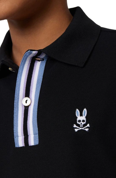 Shop Psycho Bunny Kids' Bloomington Stripe Accent Cotton Piqué Polo In Black