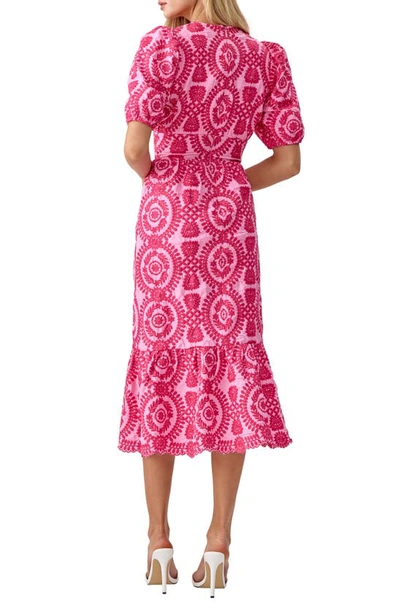 Shop Adelyn Rae Luisa Embroidered Midi Dress In Pink/ Magenta
