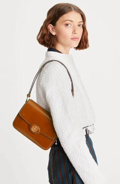 Tory Burch Robinson Spazzolato Leather Convertible Shoulder Bag In Dark Sienna
