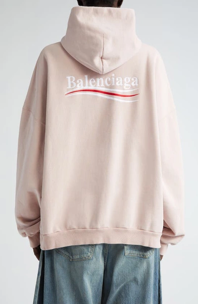 Shop Balenciaga Political Campaign Embroidered Logo Oversize Cotton Hoodie In Light Pink/ White