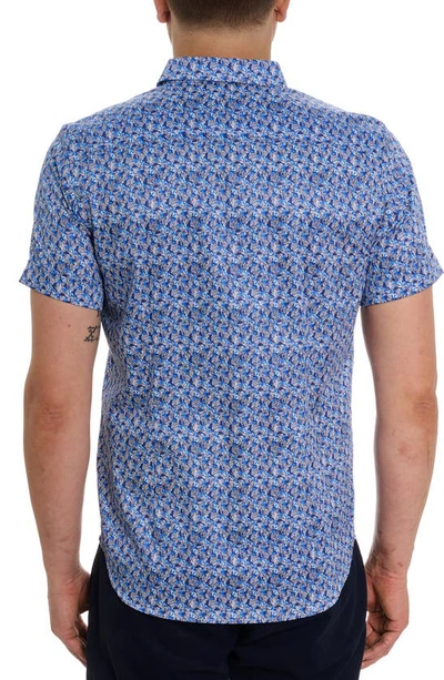 Shop Robert Graham Wade Wave Print Short Sleeve Button-up Shirt In Blue