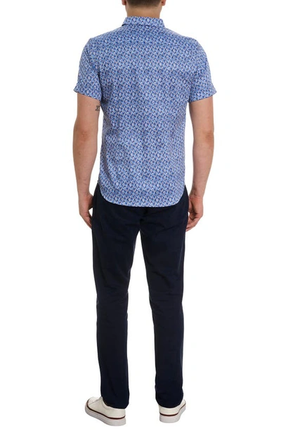 Shop Robert Graham Wade Wave Print Short Sleeve Button-up Shirt In Blue