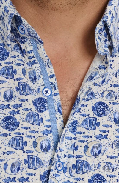 Shop Robert Graham Fenwick Fish Print Short Sleeve Button-up Shirt In Blue