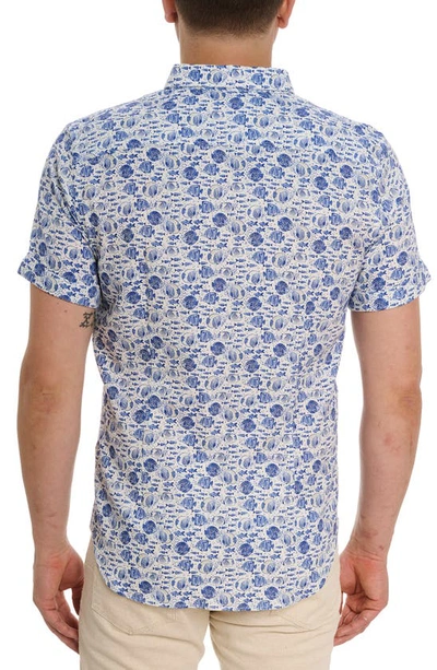 Shop Robert Graham Fenwick Fish Print Short Sleeve Button-up Shirt In Blue