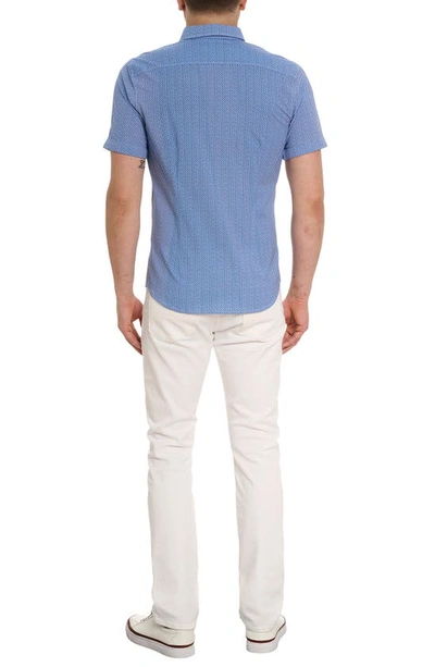 Shop Robert Graham Shuler Deco Print Short Sleeve Stretch Cotton Button-up Shirt In Blue