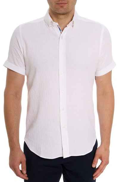 Shop Robert Graham Reid Basket Weave Short Sleeve Button-up Shirt In White