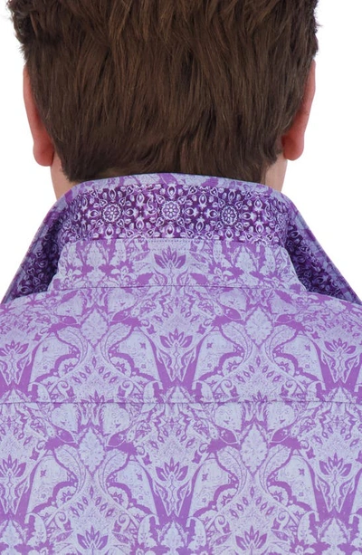 Shop Robert Graham Highland Classic Fit Damask Print Print Cotton Button-up Shirt In Lilac