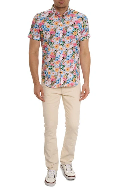 Shop Robert Graham Taton Floral Short Sleeve Button-up Shirt In White Multi