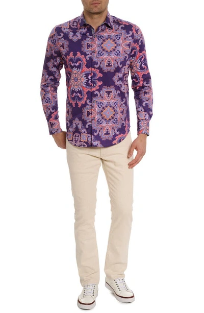 Shop Robert Graham Casino Royale Classic Fit Paisley Print Cotton Button-up Shirt In Purple